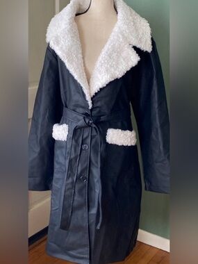 PrettyLittleThing black Faux leather belted belted  jacket coat